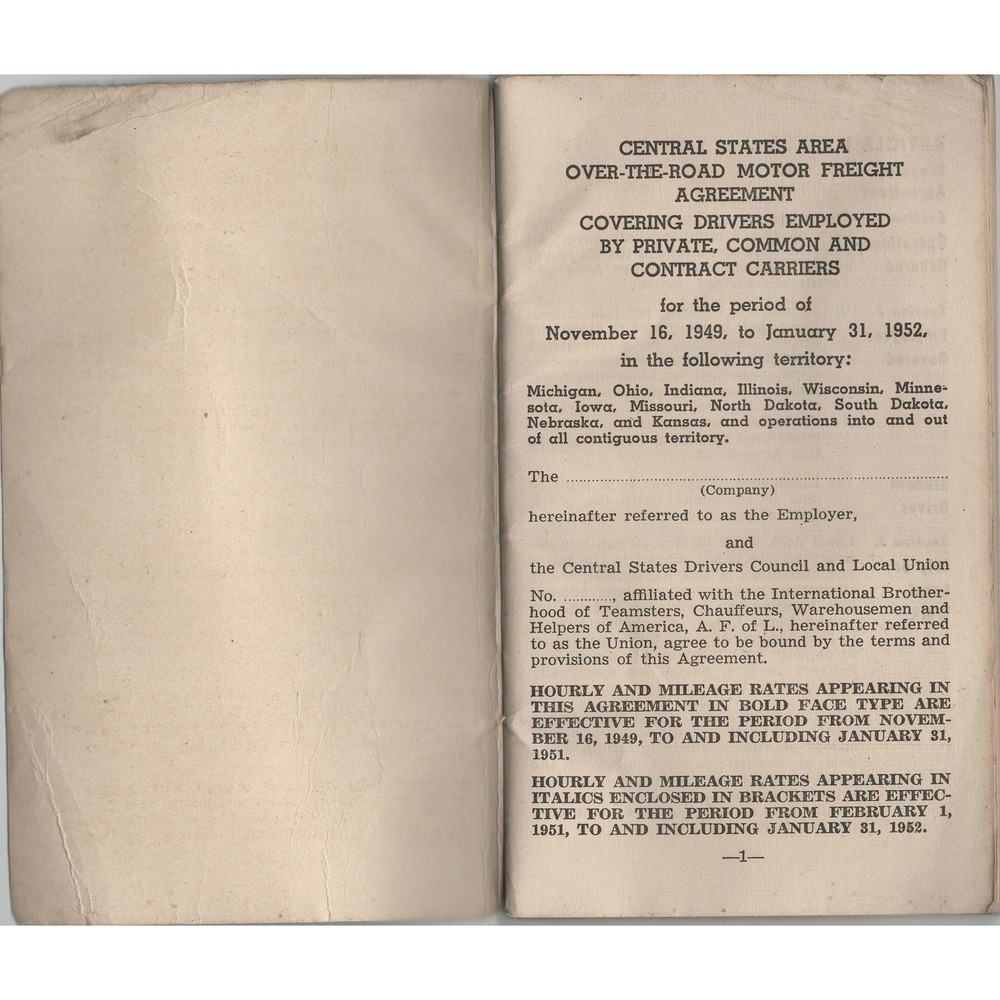 Vintage 1949-1952 Central States Over-the-Road Motor Freight Agreement Booklet - Picture 3 of 3